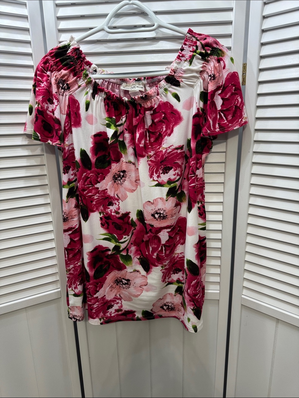 SLANE White Pink Floral Off-Shoulder Top